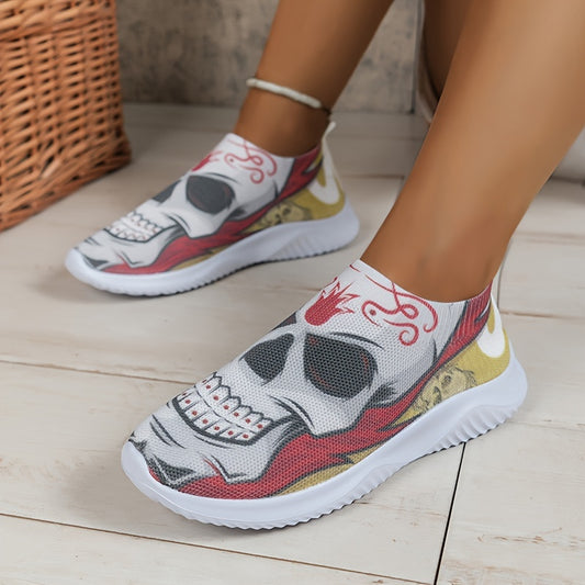 Women's Halloween Skull Knit Sock Shoes Lightweight Slip On Sneakers