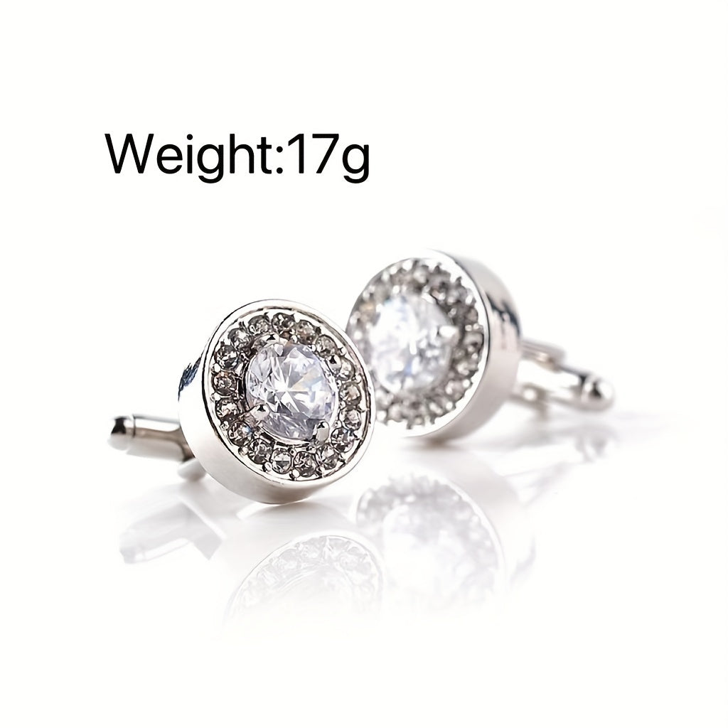 Round Rhinestone Diamond Cufflinks French Cufflinks Flash