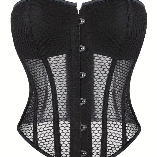 Mesh Strapless Corset Bustier Body Shaper Lace Up Lingerie