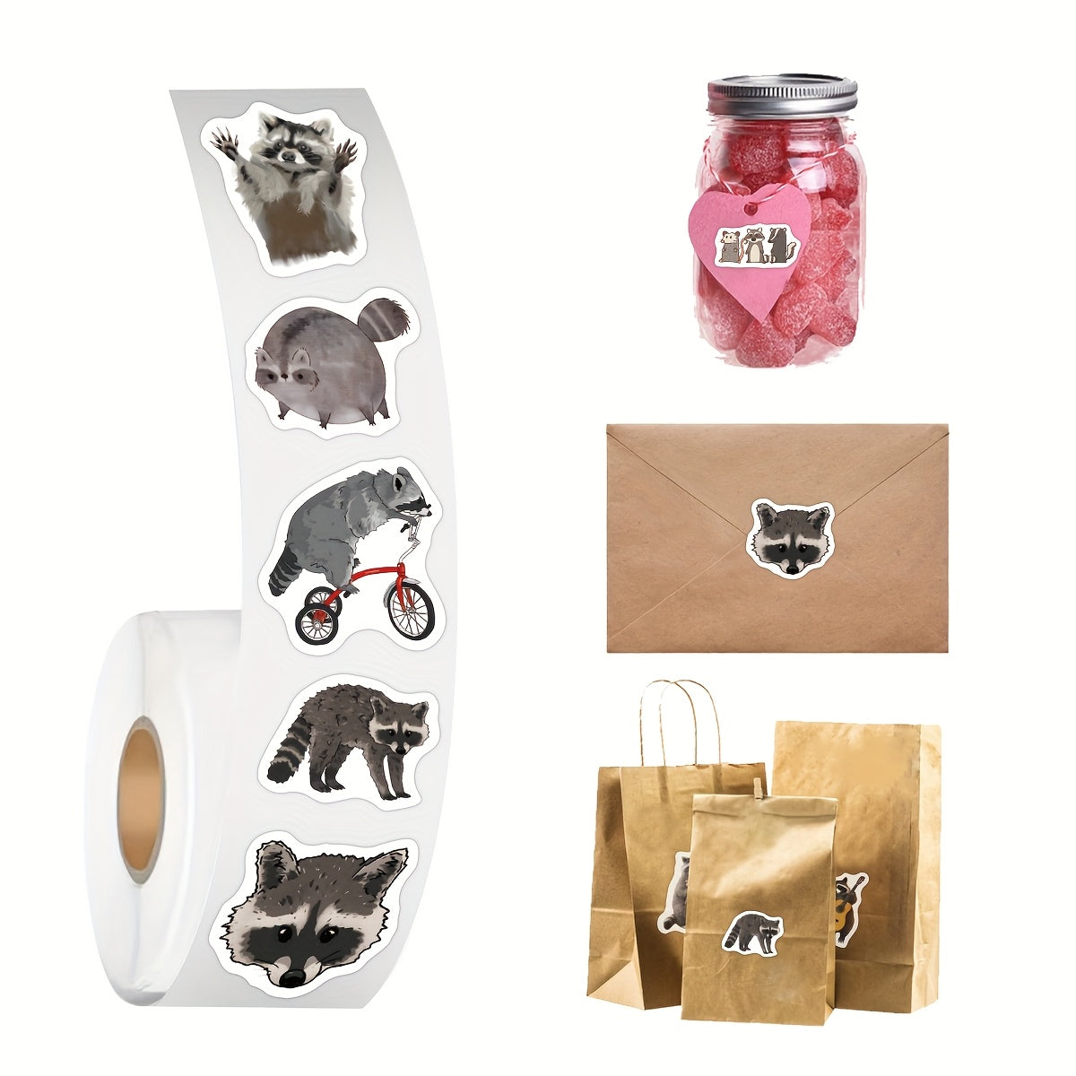 500 Cartoon Raccoon Vinyl Stickers Self Adhesive Decals for Scrapbooking