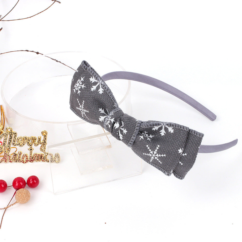 Christmas Bow Hair Band Double Checked Snowflake Ribbon Hair Band 6 Colors