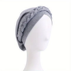 Classic Braid Cross Turban Hat Solid Head Wrap Stretchy Hijab Beanie Cap