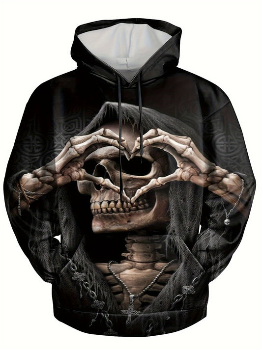 Skull & Heart Pattern Print Hoodie for Men