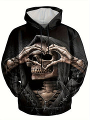Skull & Heart Pattern Print Hoodie for Men