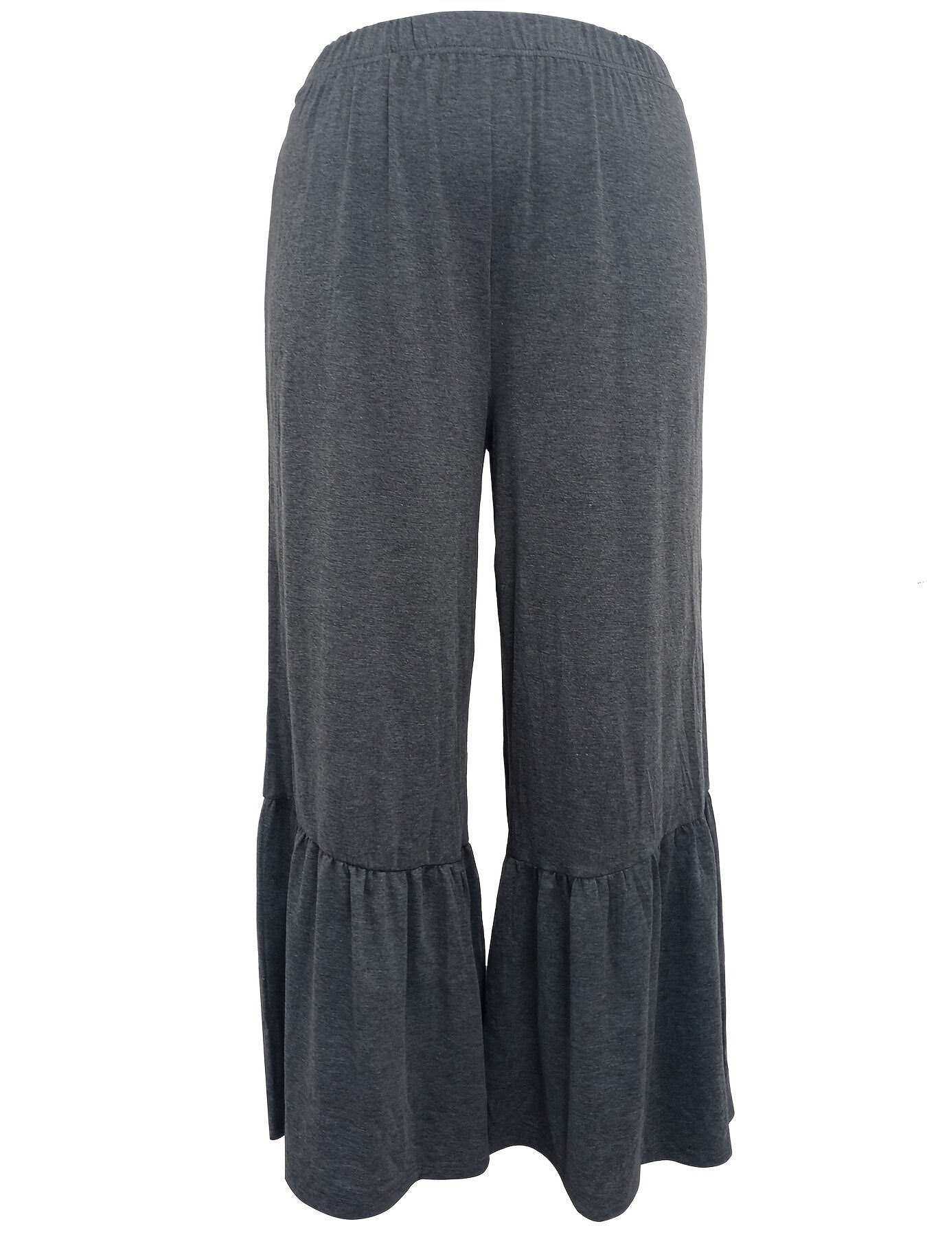  Casual Pants Women's Plus Solid Stitching Ruffle Trim Elastic High Ris