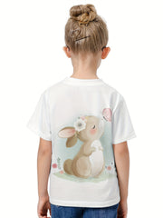 3D Sweet Bunny Graphic Short Sleeve T shirt for Girls Boys
