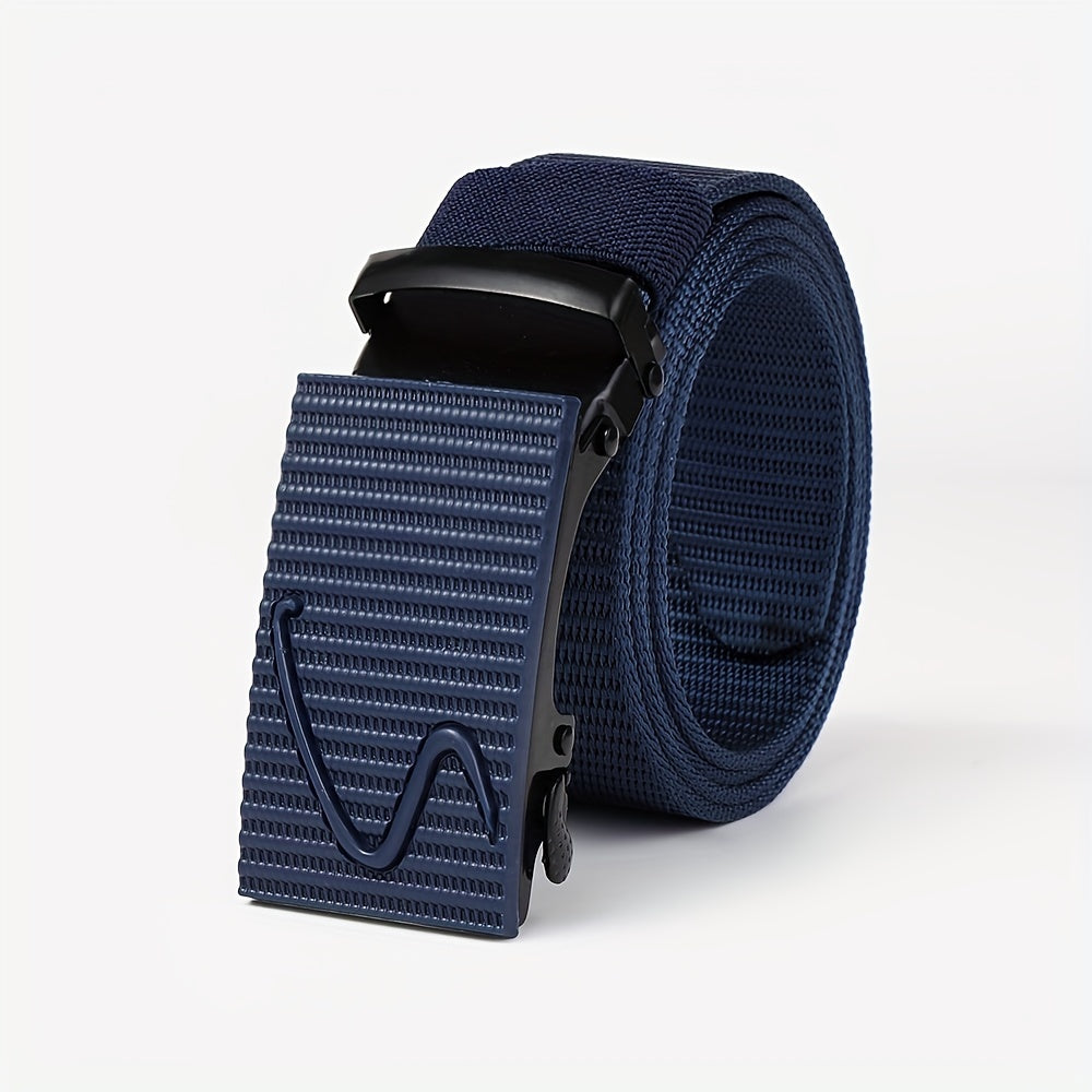 Men's Stripe Pattern Nylon Webbing Belt with Auto Slip Buckle