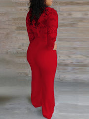 Casual Wide Leg Pants with Lace Panel