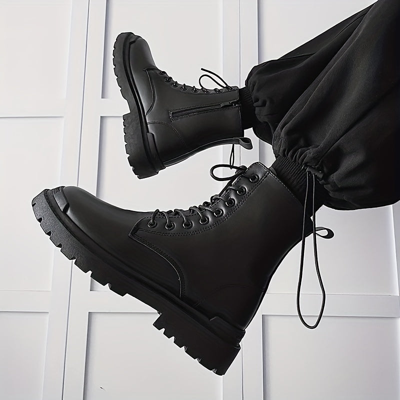 Men's Side Zip Combat Boots Casual Walking Shoes