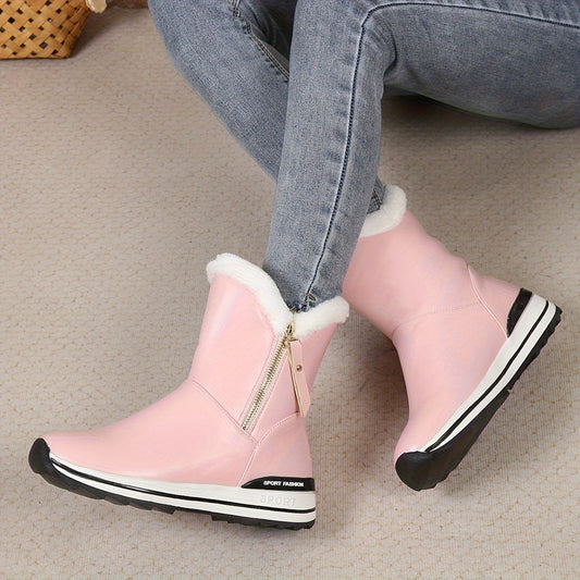 Women's Plush Lined Snow Boots Zipper Closure Non Slip Thermal Shoes