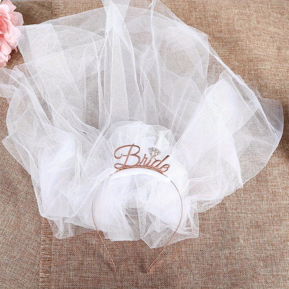 Bridal Veil with Bride to Be Headband - Romantic Wedding Accessory - Pink Floral