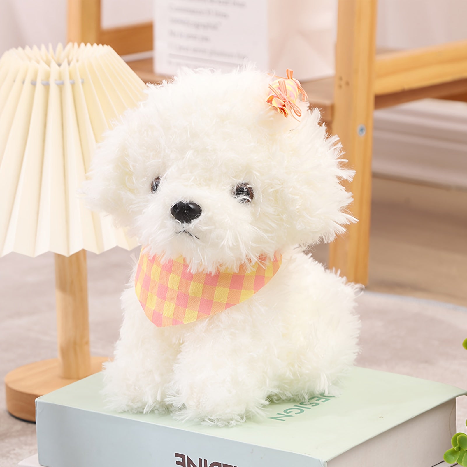 Plush Teddy Bear w/ Colorful Scarf & Candy Dog in Brown