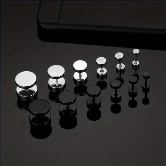 Men's Silver Round Disc Earrings 316L Stainless Steel Ear Clasps