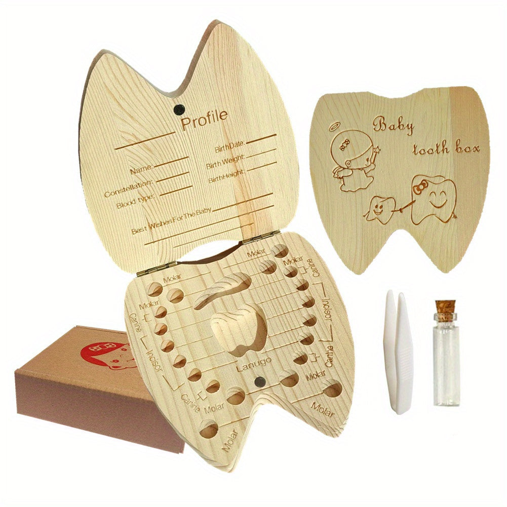 Wooden Baby Tooth Box Keepsake Organizer