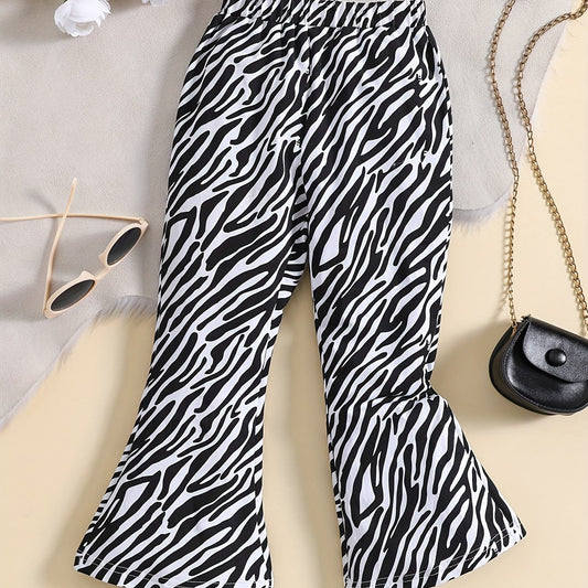 Girls' Moire Flare Leg Pants Stretch Casual Pants