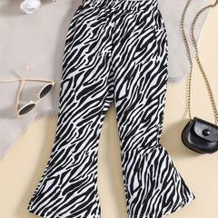 Girls' Moire Flare Leg Pants Stretch Casual Pants