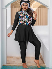  Colorblock Floral Print Peplum Tankini Set