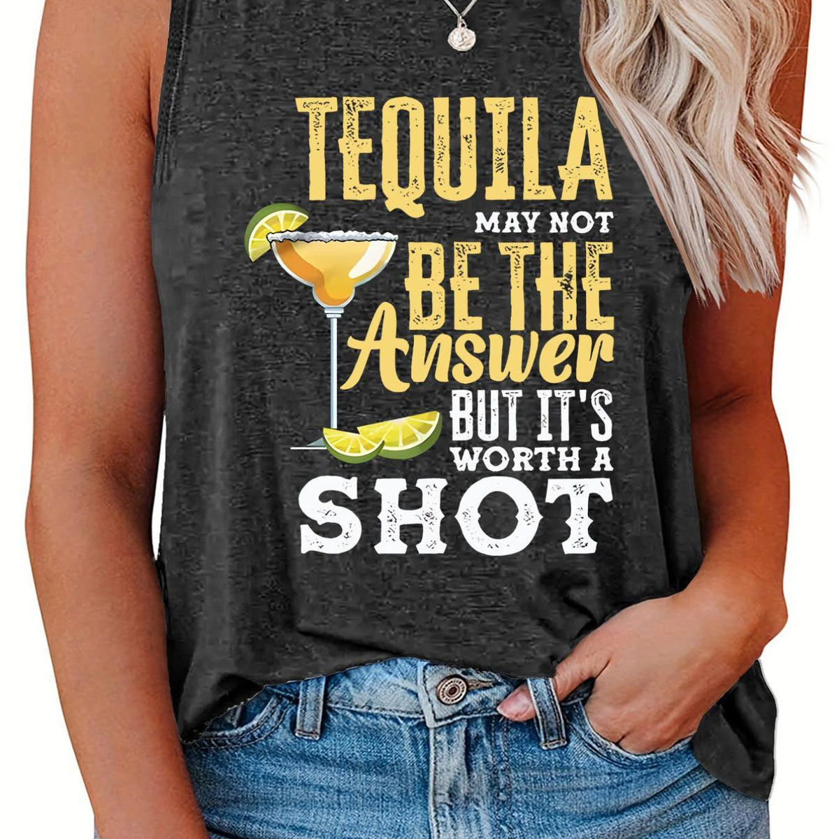  Slogan Graphic Print Tank Top Women's Casual Round Neck