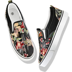 Floral Print Canvas Slip-On Casual Shoes Women's Comfy Flat Footwear