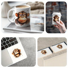 12pcs UV DTF Fun Monkey Stickers Set Waterproof & Scratch Resistant
