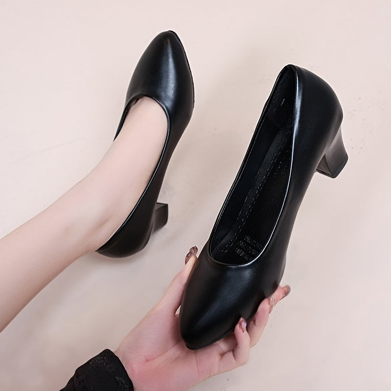 Women's Chunky Heel Court Pumps Pointed Toe Slip-On Office Business Heels