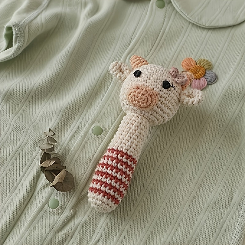 3D Crochet Rattle Knitted Calf Animal Doll with Bell Teething Toy