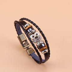 Vintage Owl PU Leather Bracelet with Zircon