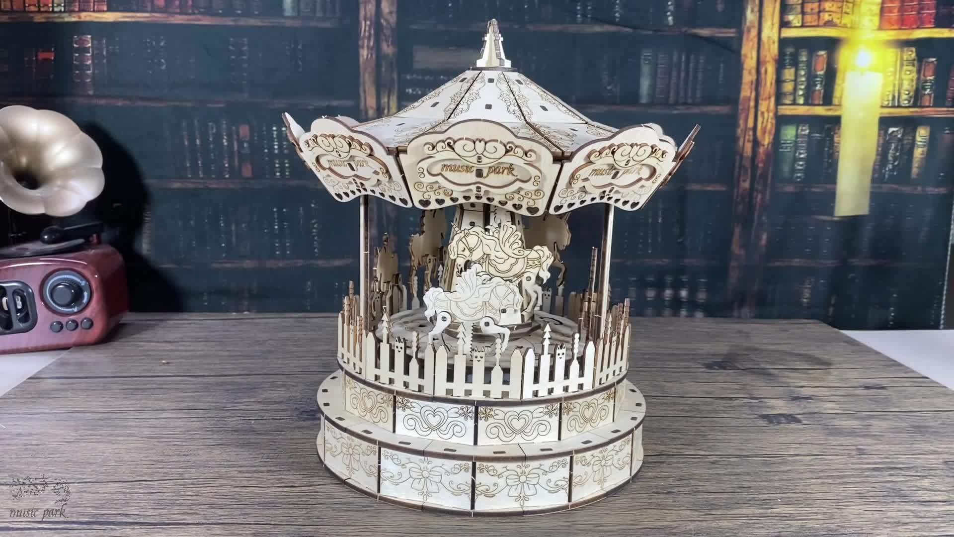 3D Wooden Puzzle Carousel Music Box Festive Christmas Gift