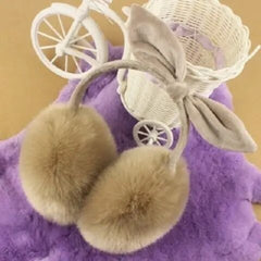 Faux Fur Bunny Ears Earmuffs with Bowknot for Women