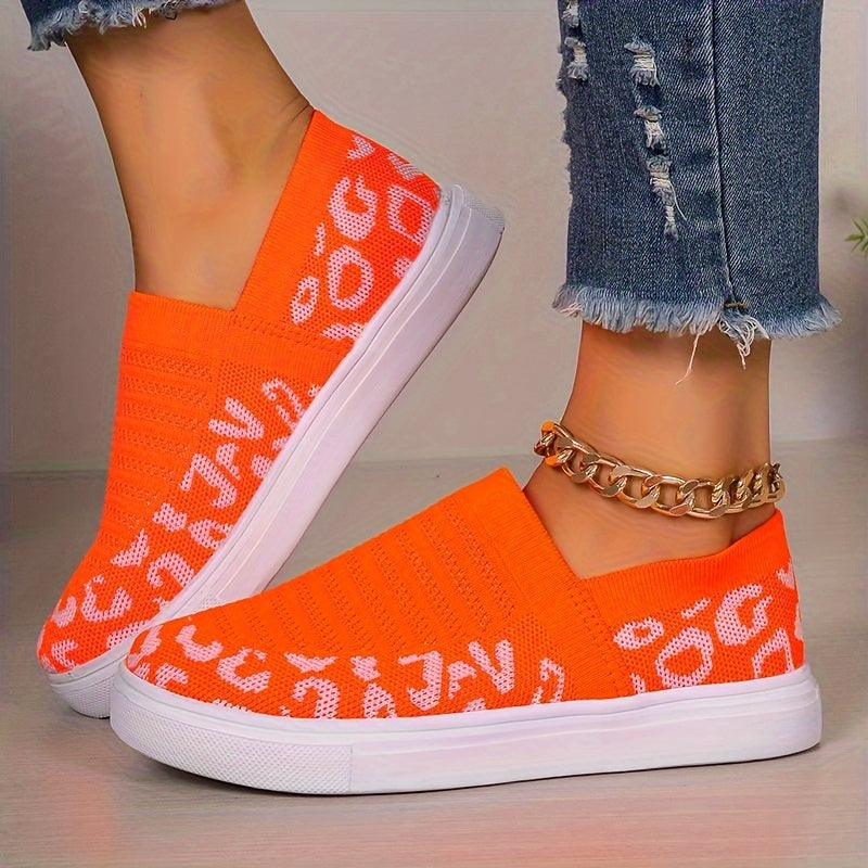 Leopard Print Comfort Walking Shoes Slip on Outdoor Casual Sneakers