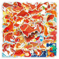 50pcs Koi Cartoon Animal Hand-painted Stickers For Journal Water Cup Skateboard