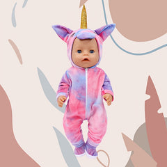 Doll Unicorn Onesie Vibrant Pink Purple Polyester Dress with Golden Horn Ears