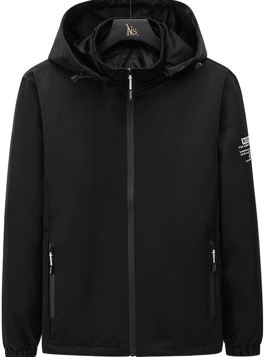 Men's Letter Print Zipper Lightweight Hooded Jacket