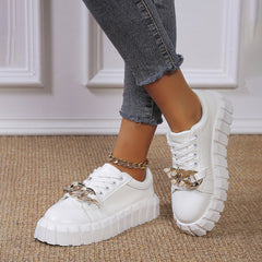 Women's Metallic Chain Decor Platform Sneakers Casual Lace Up Outdoor Shoes