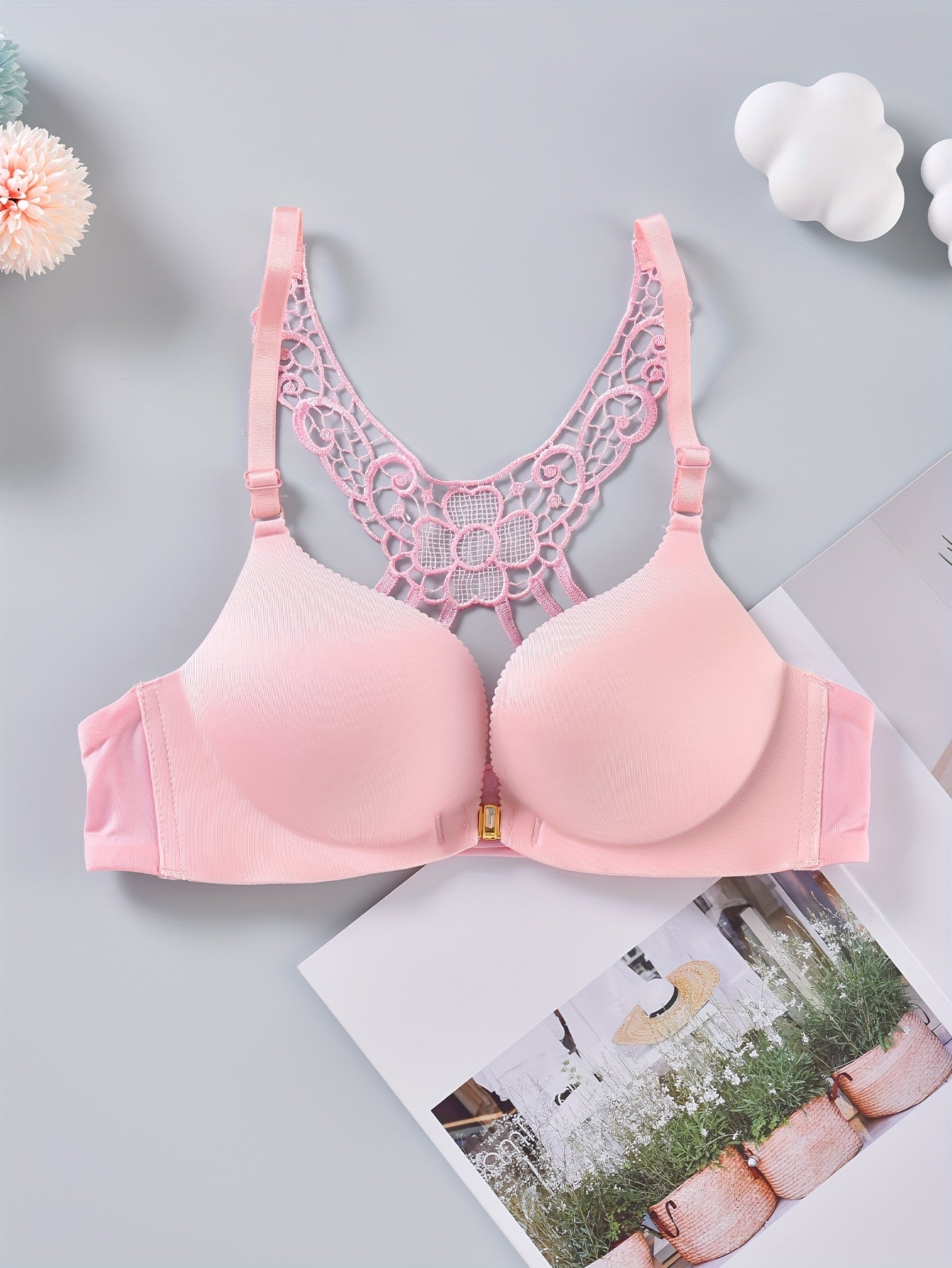 Lace Push Up Bra Front Buckle Comfy & Breathable Women's Lingerie