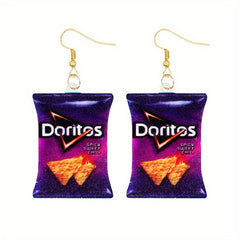 Chip Snack Bag Dangle Earrings Acrylic Jewelry Gift
