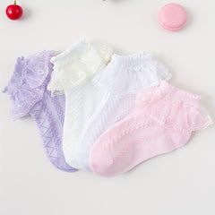4 Pairs Lace Ruffled Knit Socks Soft Comfortable Breathable Cotton