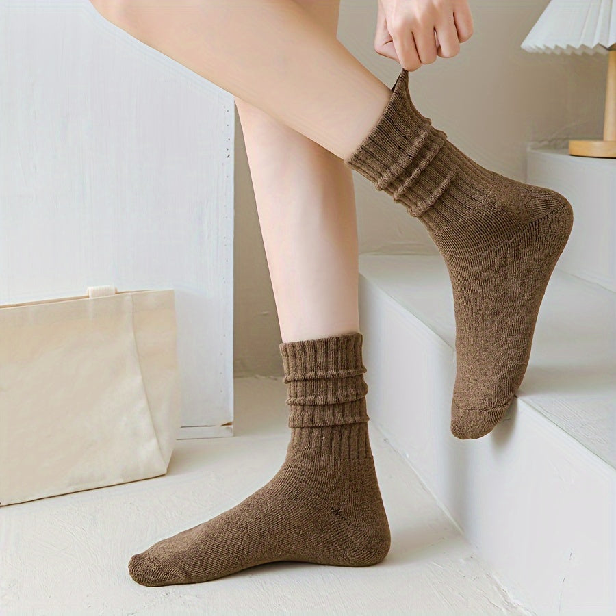 6 Pairs Soft Mid Tube Women's Socks Solid Color Stockings