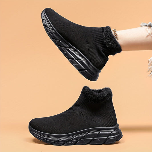 Plush Furry Slip On Mesh Breathable Running Shoes