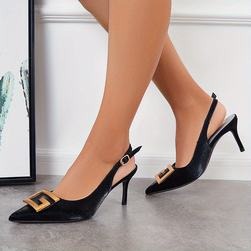 Women's Metallic Letter Slingback Stiletto Sandals High Heels