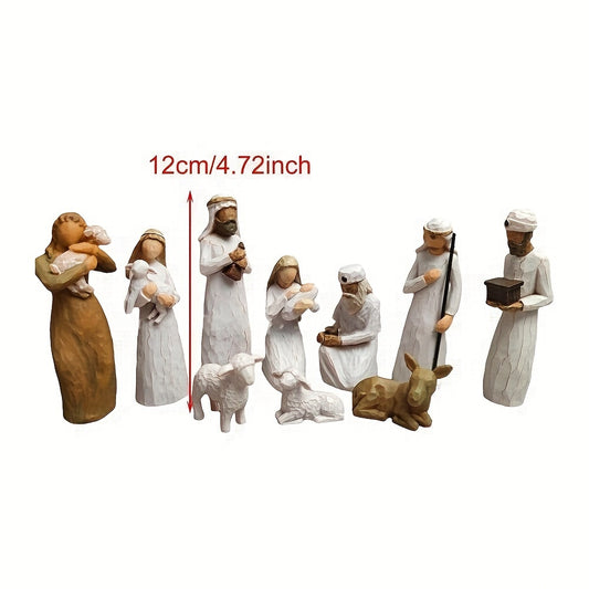 Nativity Figurine 10 Piece Set Hand Painted Nativity Figures Holiday Decor