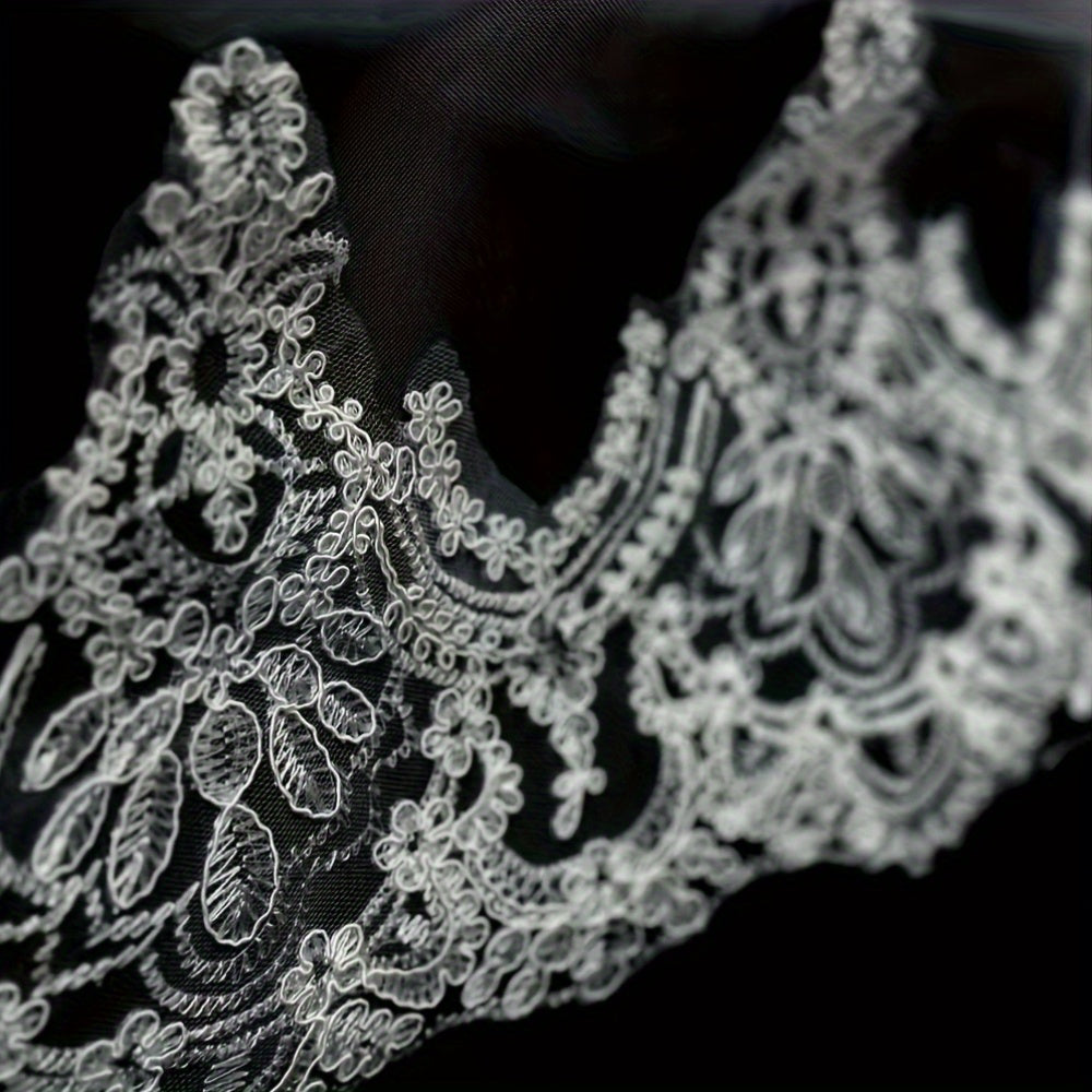 Royal Court Style Lace Bridal Tiara with Floral Pattern Train