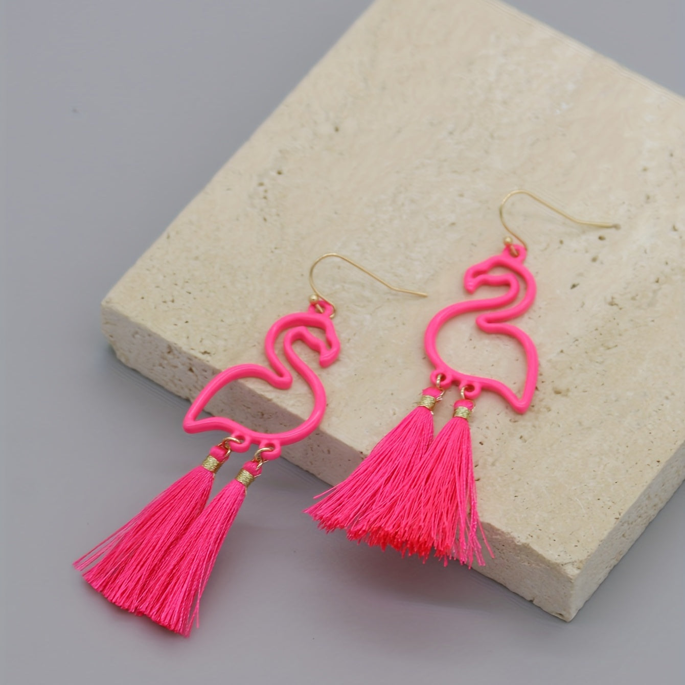 Hot Pink Flamingo Tassel Dangle Earrings Women Party Costume Accessory