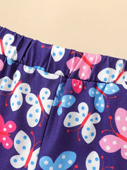 Kid Girls Tie Dye Floral & Butterfly Print Casual Shorts