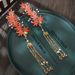 Beaded Tassel Hair Clip w/ Maple Leaf Design