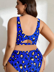  Leopard Print Bikini Set Women's Plus Closure Back Bra & Panty