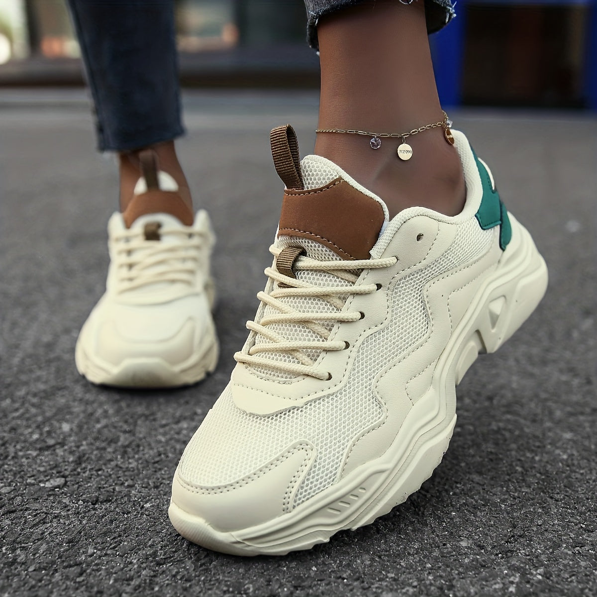 Women's Mesh Chunky Sneakers Lace Up Low Top Sports Shoes