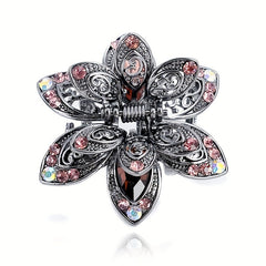 Vintage Rhinestone Flower Hair Claw Clip Crystal
