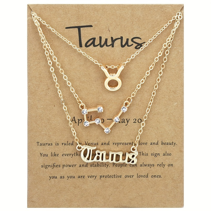 Golden 12 Zodiac Symbols Star Map Pendant Necklace Set