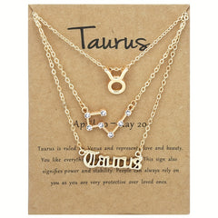 Golden 12 Zodiac Symbols Star Map Pendant Necklace Set